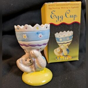 Muffy Vanderbear Ceramic Egg Cup painting "Walking In Eggshell" 1993 Boxed